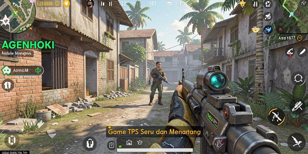 Screenshot gameplay AGENHOKI menampilkan aksi seru dalam pertempuran TPS.
