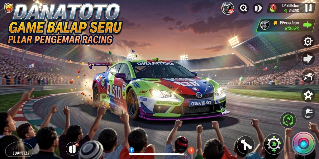 Screenshot utama DANATOTO menampilkan aksi balap yang intens dan grafis yang mengesankan.