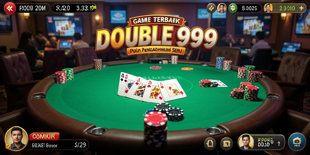 Screenshot gameplay DOUBLE999 menunjukkan aksi poker yang mendebarkan.
