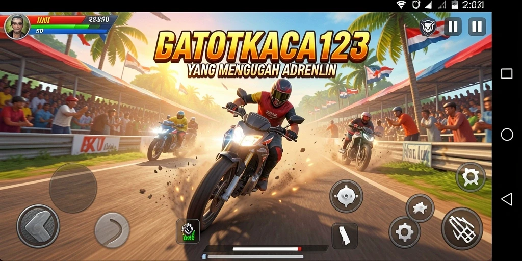 Screenshot utama GATOTKACA123 menampilkan aksi balapan yang mendebarkan.