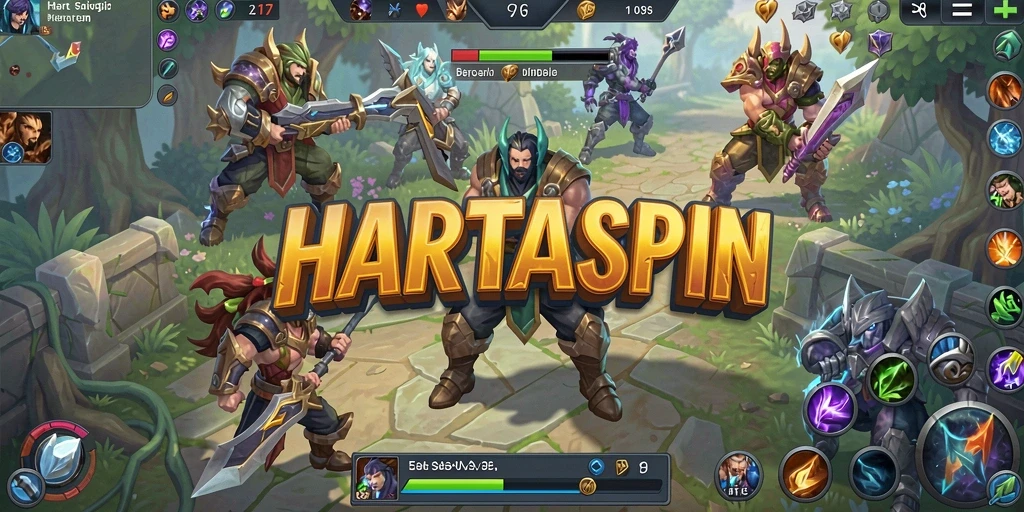 Tampilan gameplay HARTASPIN yang seru dan dinamis di arena pertarungan.