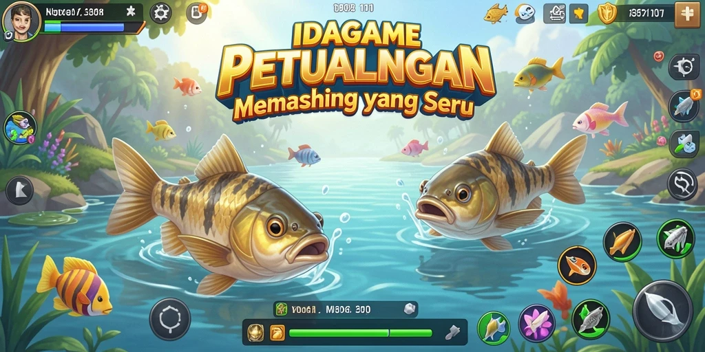 Gameplay memancing menarik di IDAGAME dengan berbagai lokasi dan ikan.