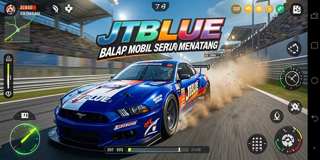 Tampilan gameplay JTBLUE yang menegangkan saat balapan.