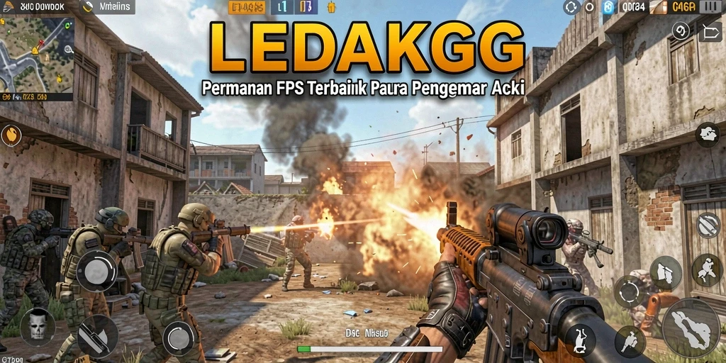 Tangkapan layar gameplay <strong>LEDAKGG</strong> dengan aksi tembak-menembak yang intens.