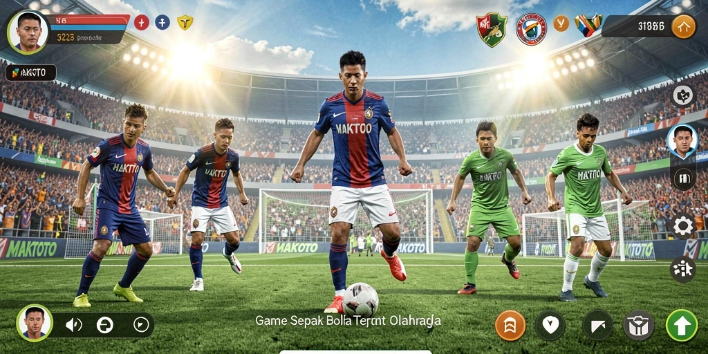 Screenshot gameplay <strong>MAKTOTO</strong> menampilkan aksi seru di lapangan sepak bola.