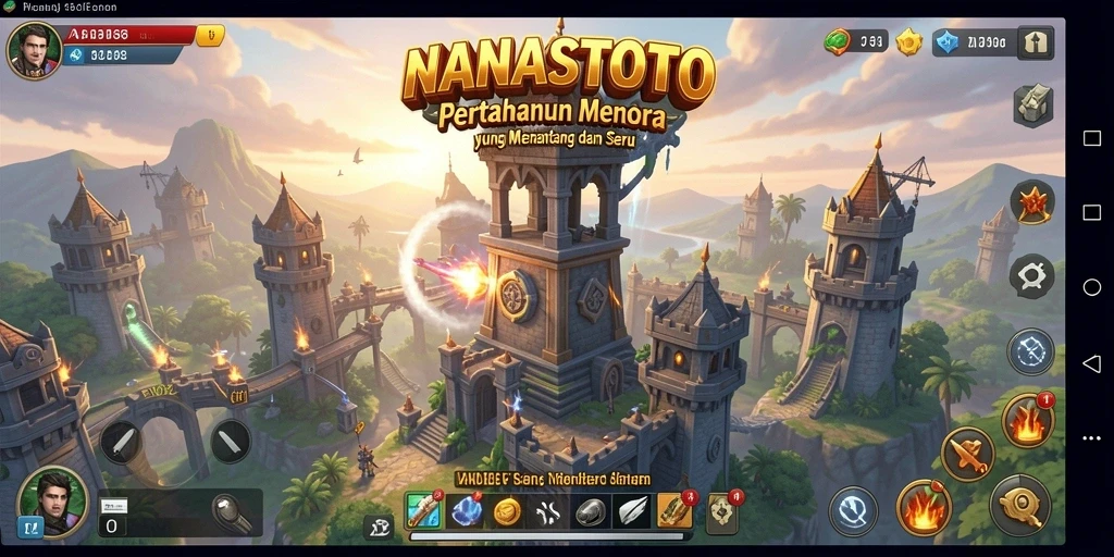 Tampilan dari gameplay <strong>NANASTOTO</strong> yang menarik dalam pertahanan menara.