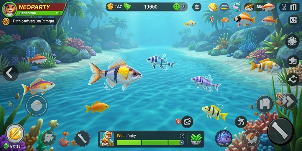Gameplay NEOPARTY menyajikan momen memancing yang seru dan eksotis.