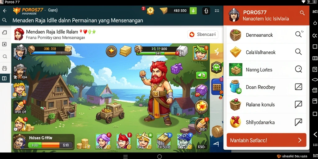 Tampilan gameplay <strong>POROS77</strong> yang menawan dengan karakter mengumpulkan sumber daya secara otomatis.