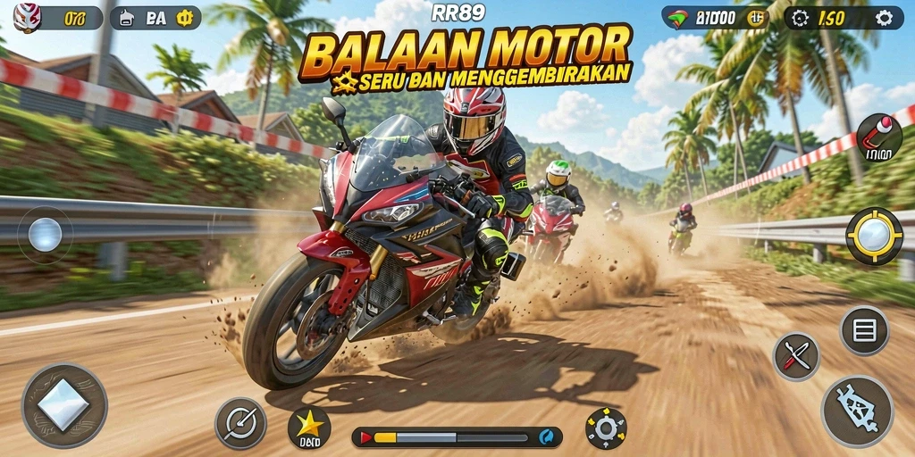 Gameplay mendebarkan dalam balapan motor di RR89.