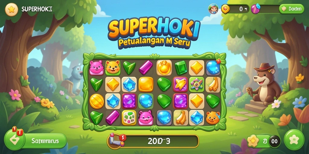 Screenshot gameplay SUPERHOKI menampilkan keseruan mencocokkan item.