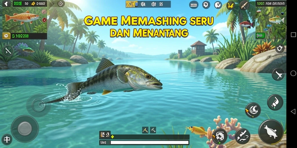 Tampilan gameplay seru dalam VV62 yang menampilkan aksi memancing.