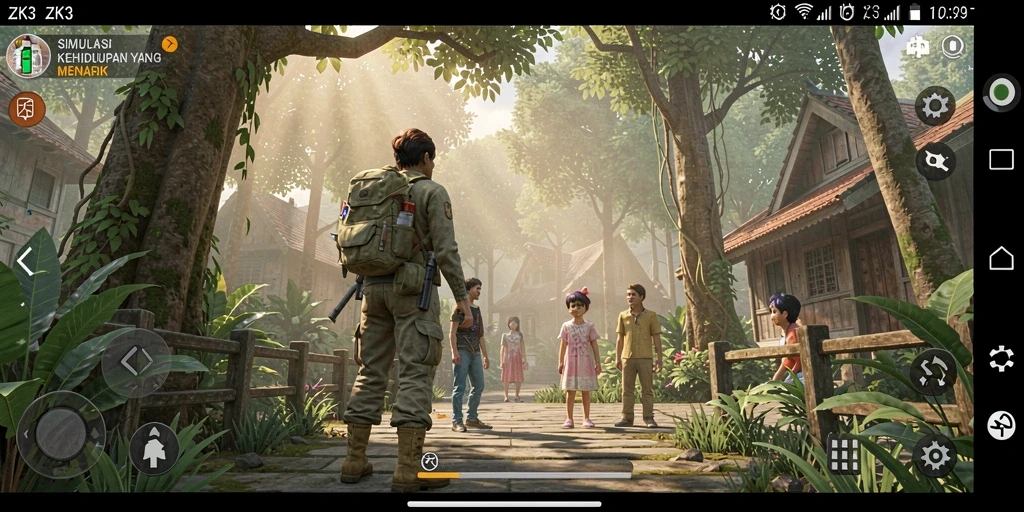 Screenshot ZK3 menunjukkan pengalaman simulasi kehidupan yang kaya.
